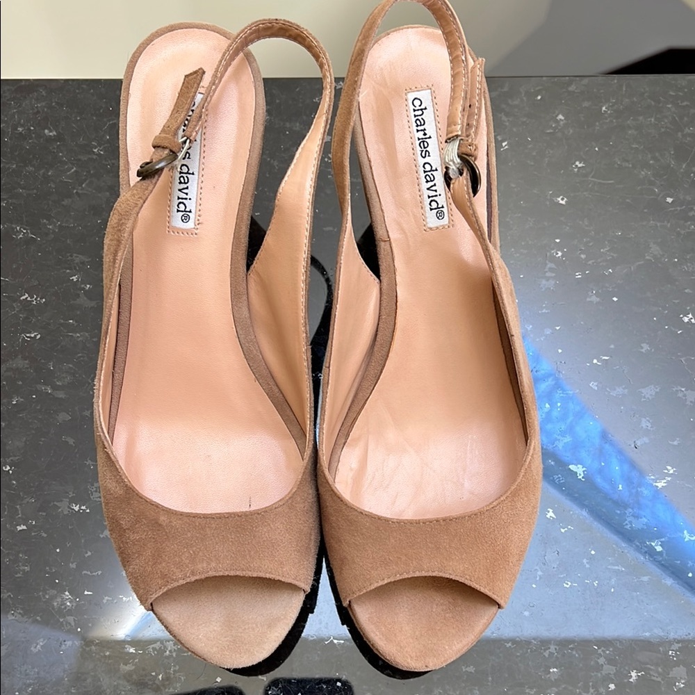 Charles David Tan Suede Slingback Heels